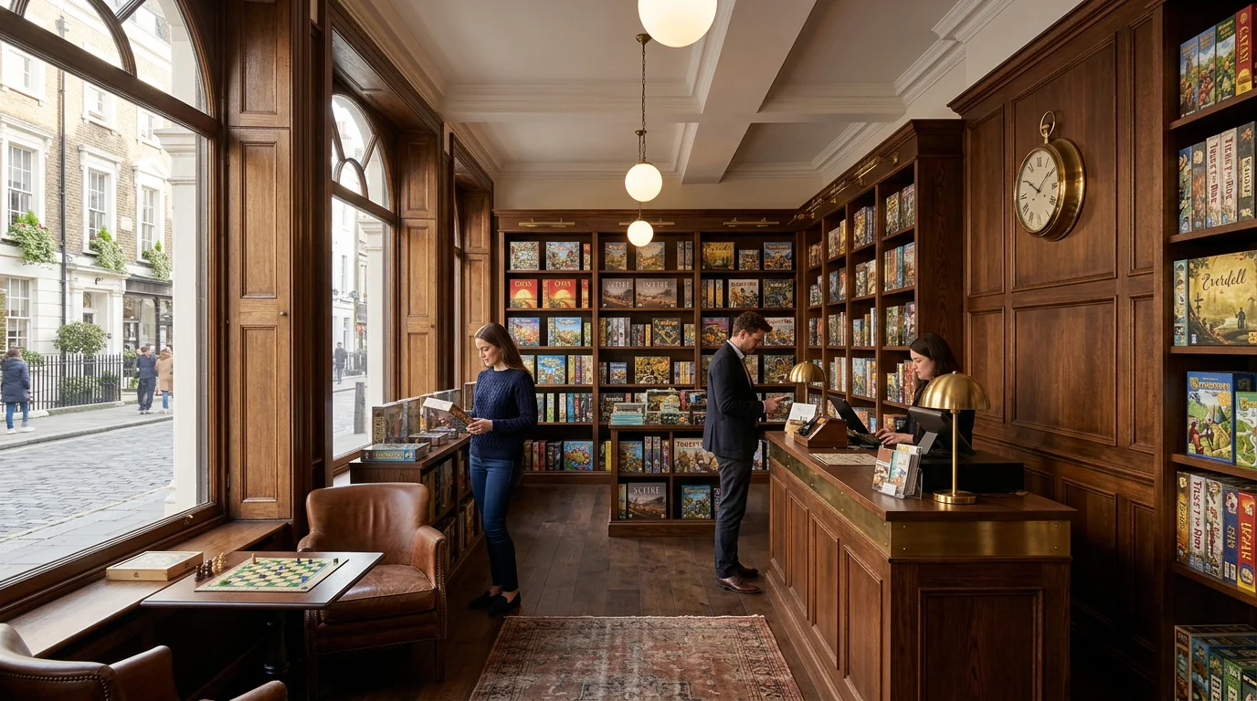 Board game boutique showroom with morning light